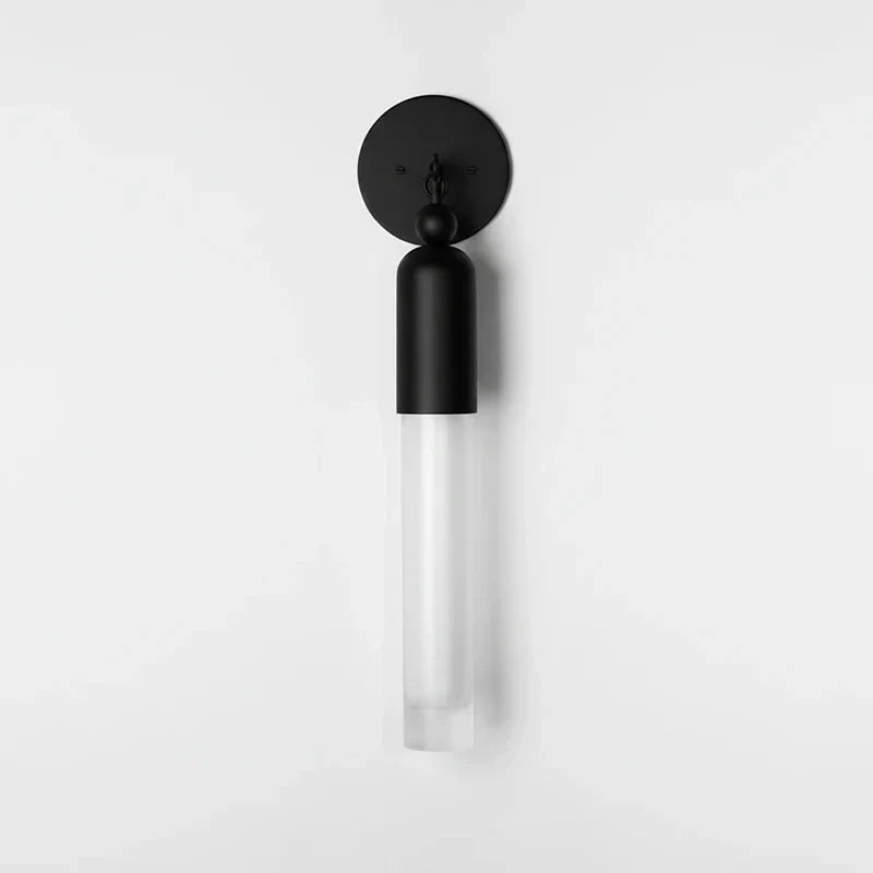 Cylindrical Wall Light in frosted for Hallway by AUVIELIGHT, D 12.5cm x H 51cm / ∅ 4.9″ x H 20.1″ / Black & Opaque / Opaque glass lampshade