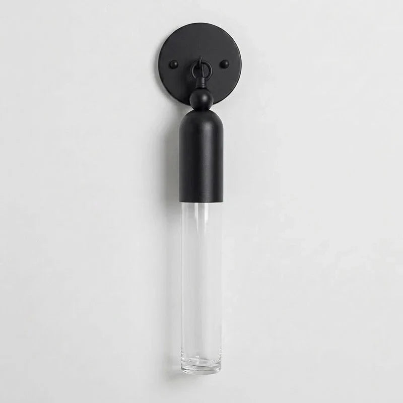 Cylindrical Wall Light in frosted for Hallway by AUVIELIGHT, D 12.5cm x H 51cm / ∅ 4.9″ x H 20.1″ / Black & Opaque / Clear glass lampshade