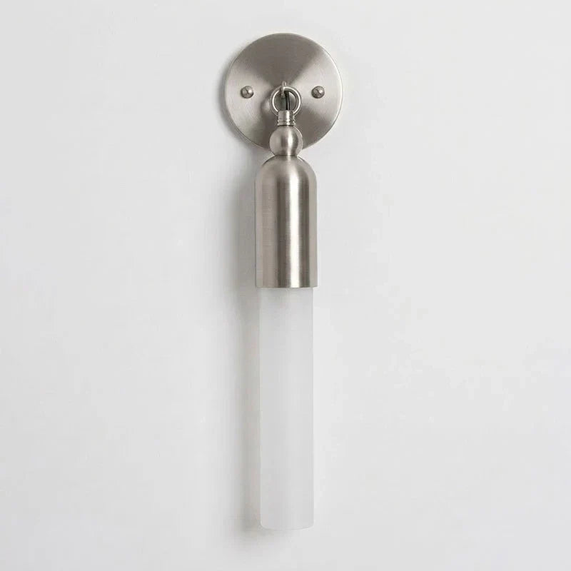 Cylindrical Wall Light in frosted for Hallway by AUVIELIGHT, D 12.5cm x H 51cm / ∅ 4.9″ x H 20.1″ / Nickel color & Opaque / Clear glass