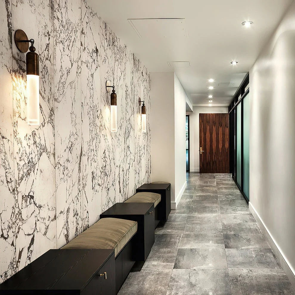 Cylindrical Wall Light in frosted for Hallway by AUVIELIGHT