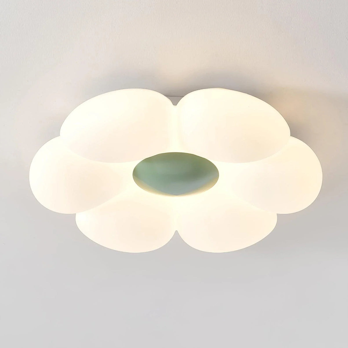 Daisy Flower Flush Mount for Low Ceilings by AUVIELIGHT, ∅ 19.7" x H 4.7"/ Dia 50cm x H 12cm / Green / Warm Light