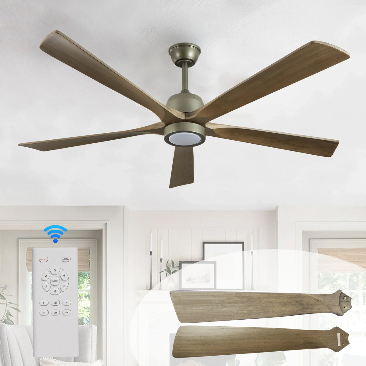 Dark Streamline Ceiling Fan Light in walnut for Living Room by AUVIELIGHT