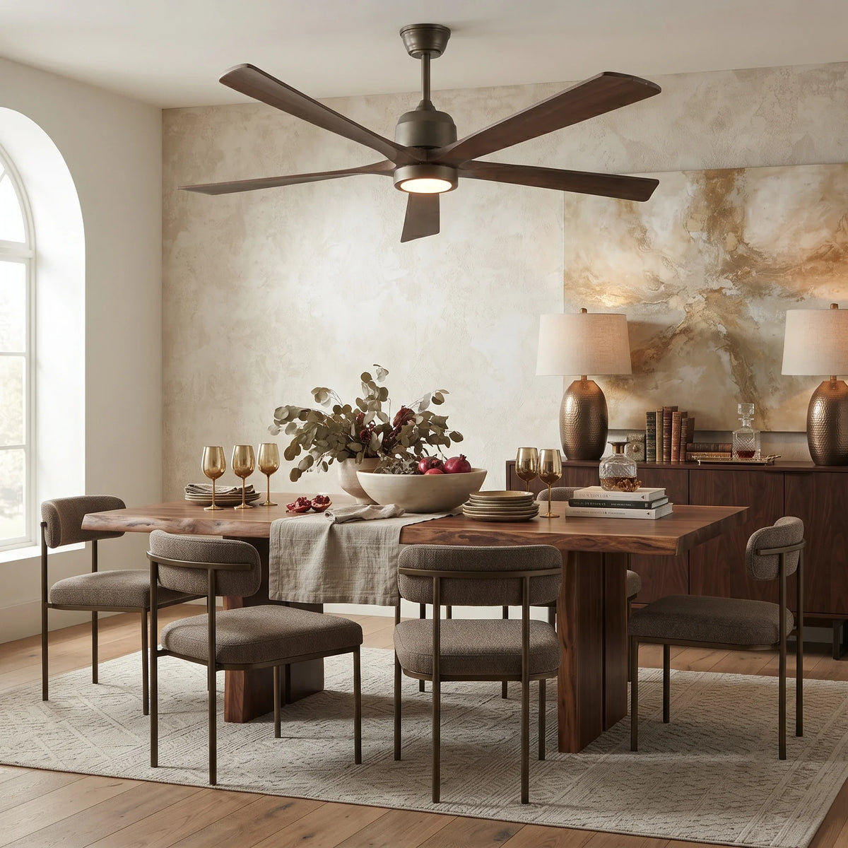 Dark Streamline Ceiling Fan Light in walnut for Living Room by AUVIELIGHT