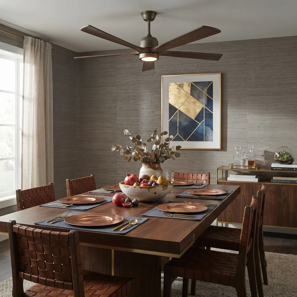 Dark Streamline Ceiling Fan Light in walnut for Living Room by AUVIELIGHT