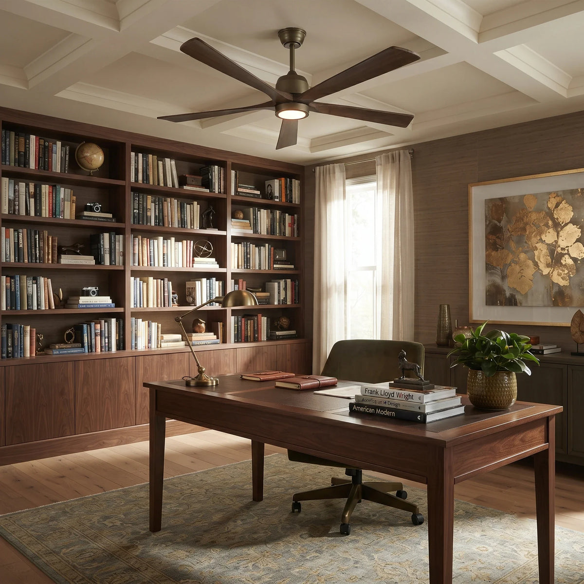 Dark Streamline Ceiling Fan Light in walnut for Living Room by AUVIELIGHT