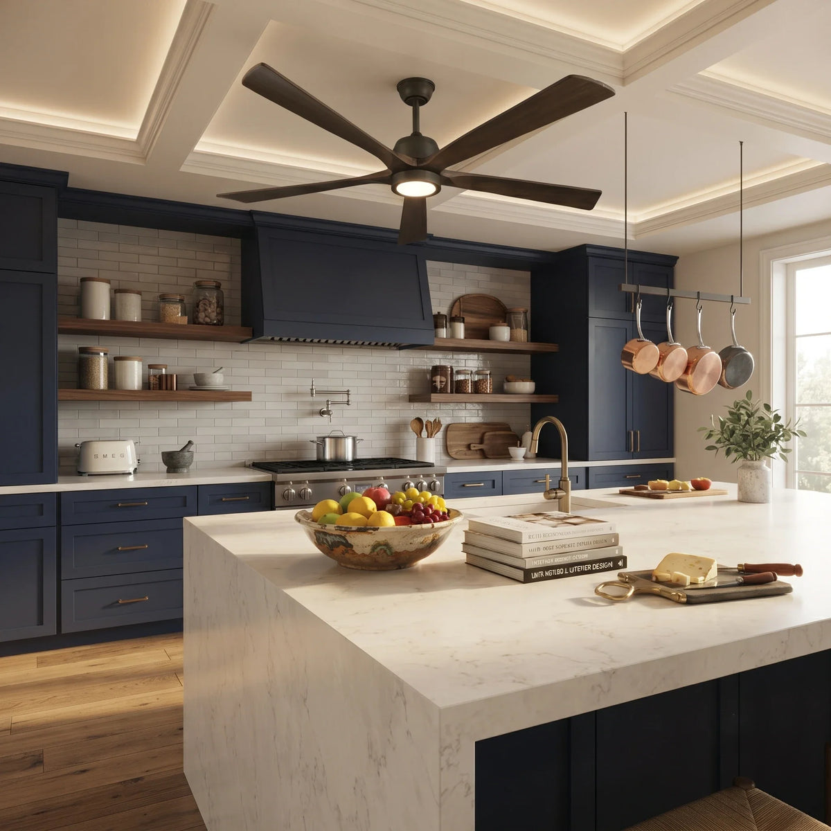 Dark Streamline Ceiling Fan Light in walnut for Living Room by AUVIELIGHT