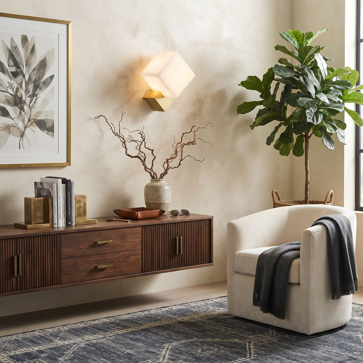 Diamond Wall Sconce in alabaster for Hallway by AUVIELIGHT