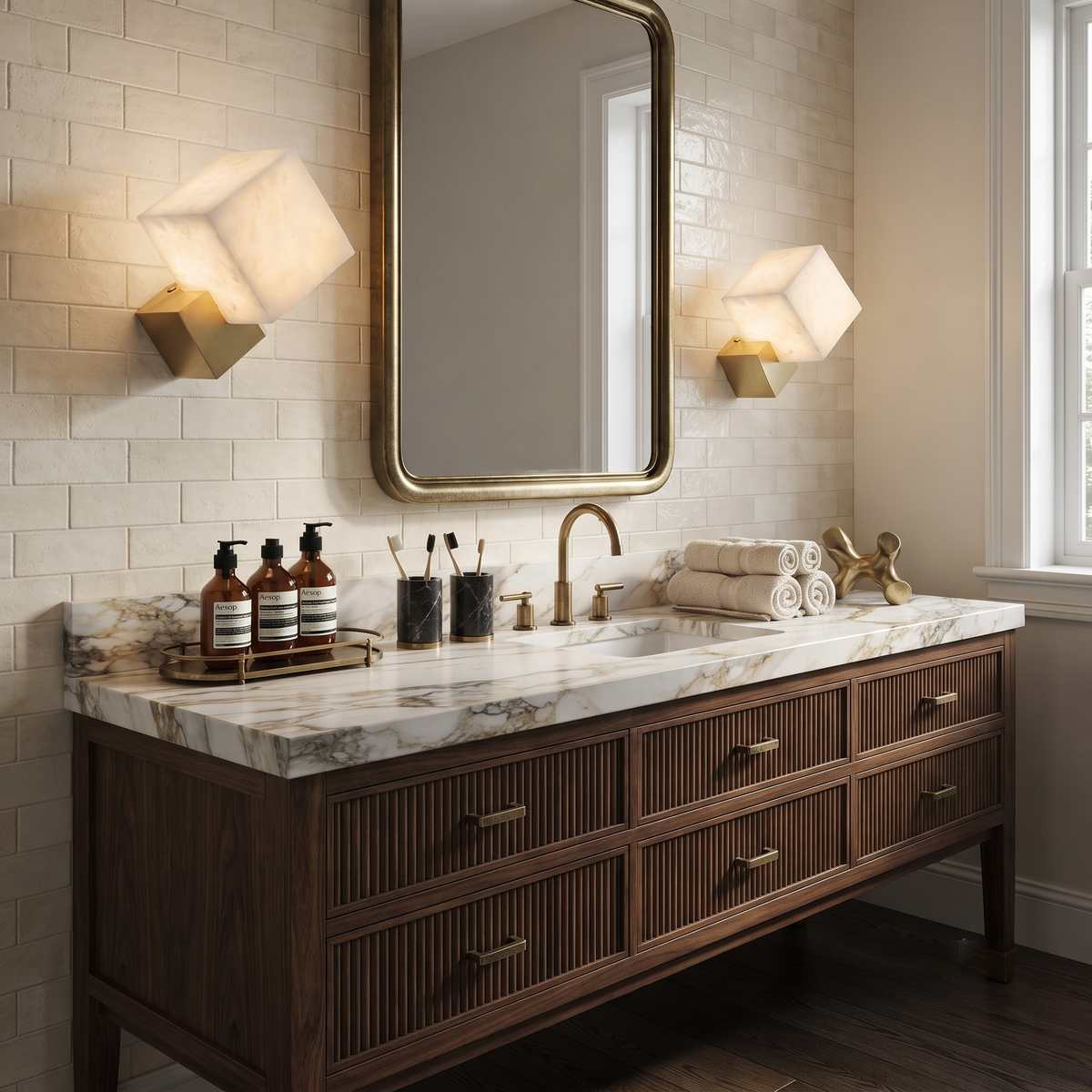 Diamond Wall Sconce in alabaster for Hallway by AUVIELIGHT