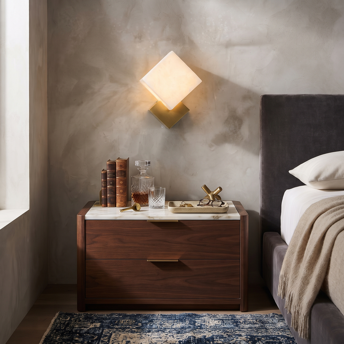 Diamond Wall Sconce in alabaster for Hallway by AUVIELIGHT