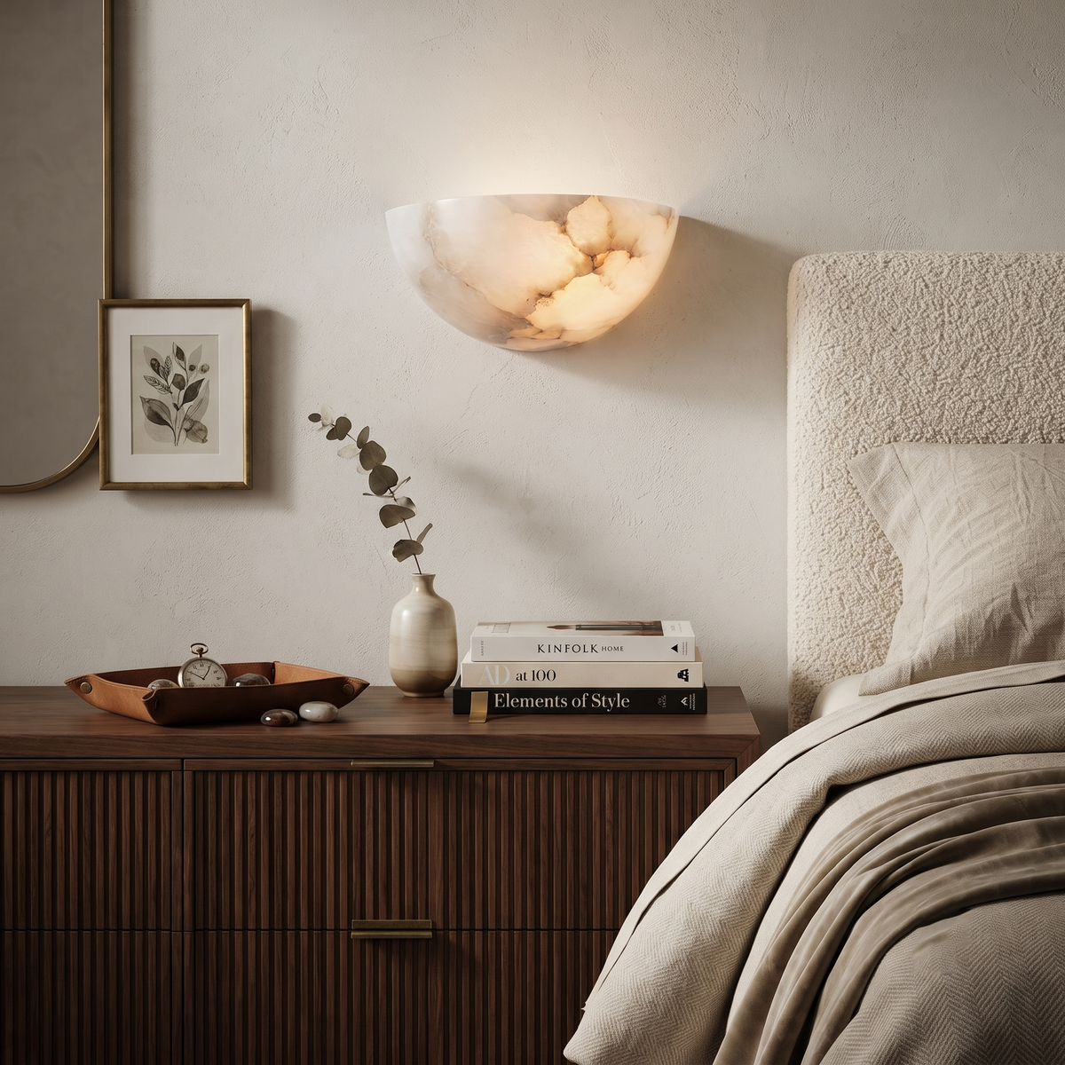 Dolly Bowl Wall Sconce in alabaster for Hallway by AUVIELIGHT