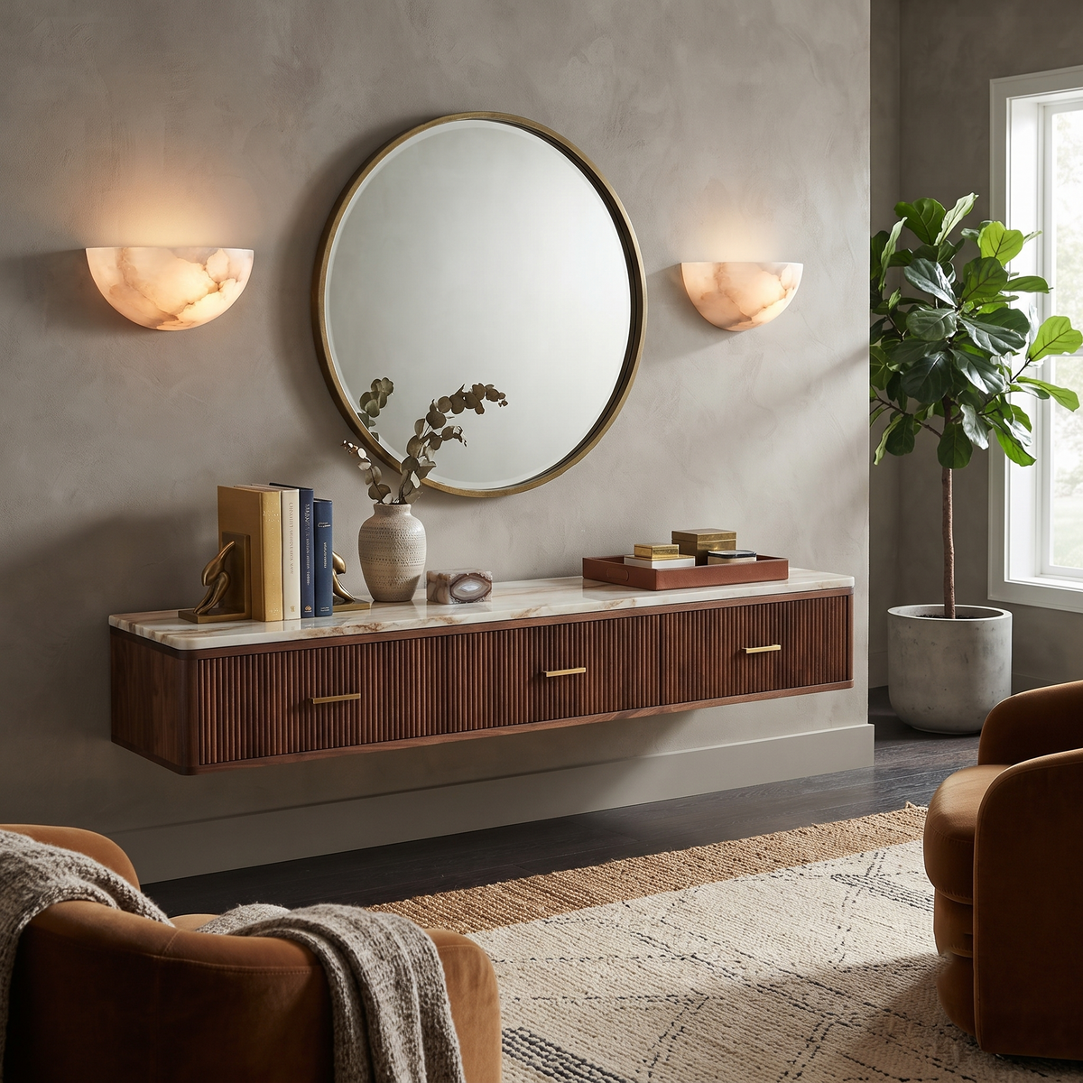 Dolly Bowl Wall Sconce in alabaster for Hallway by AUVIELIGHT