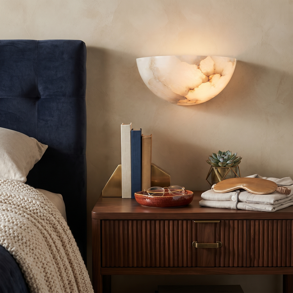 Dolly Bowl Wall Sconce in alabaster for Hallway by AUVIELIGHT