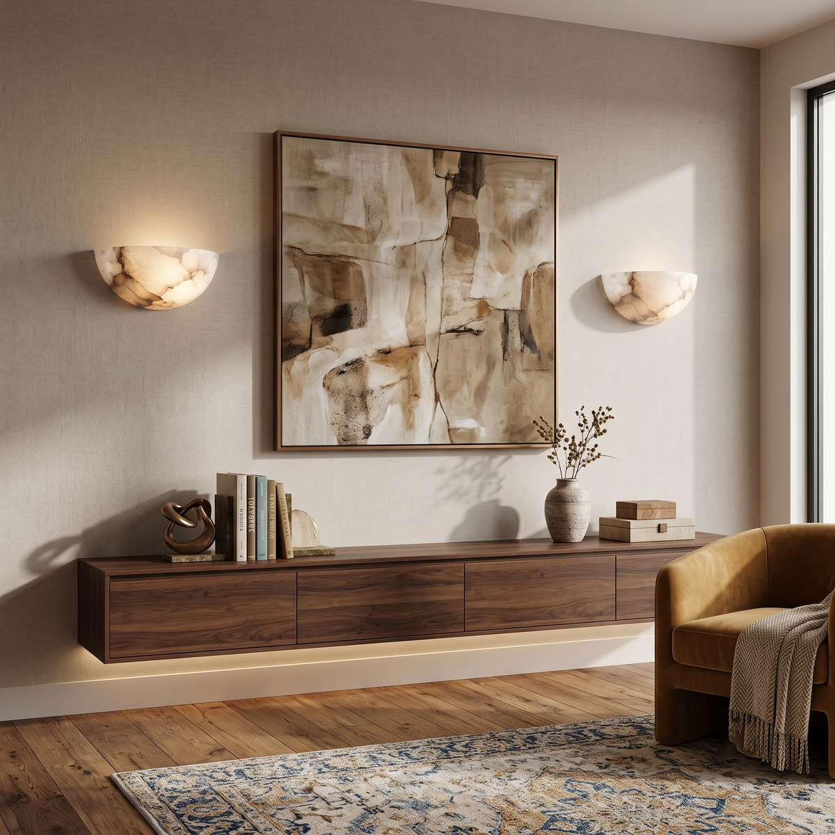 Dolly Bowl Wall Sconce in alabaster for Hallway by AUVIELIGHT