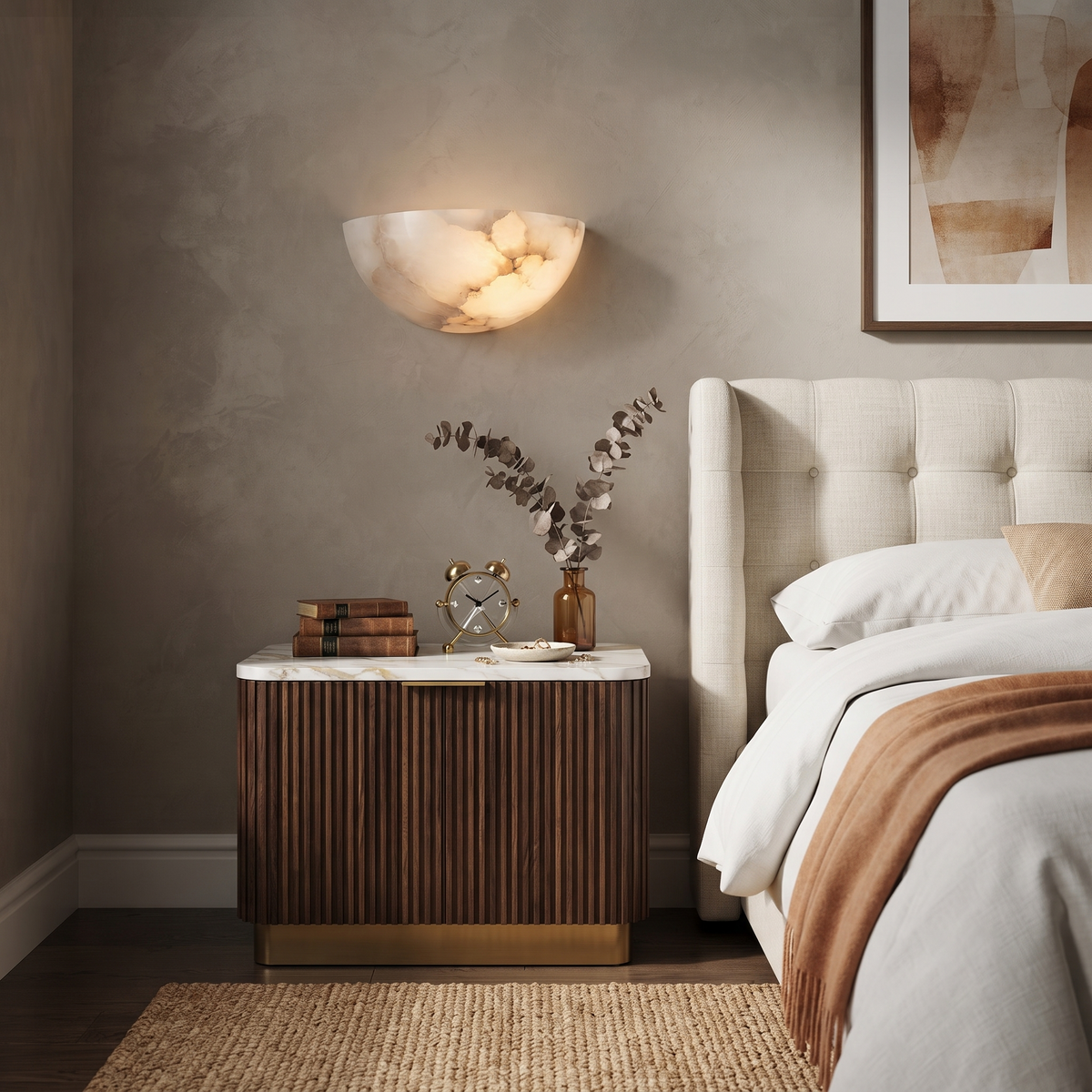 Dolly Bowl Wall Sconce in alabaster for Hallway by AUVIELIGHT