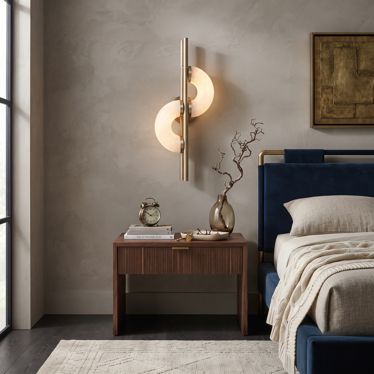 Dolly Geometric Wall Sconce in alabaster for Hallway by AUVIELIGHT
