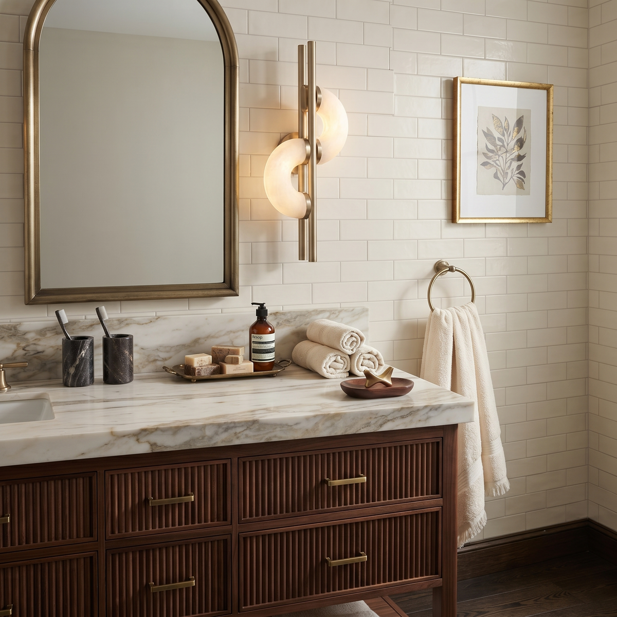 Dolly Geometric Wall Sconce in alabaster for Hallway by AUVIELIGHT