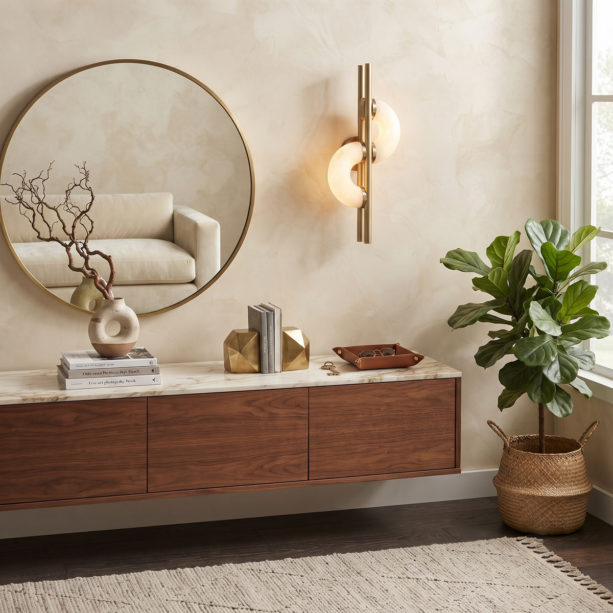 Dolly Geometric Wall Sconce in alabaster for Hallway by AUVIELIGHT