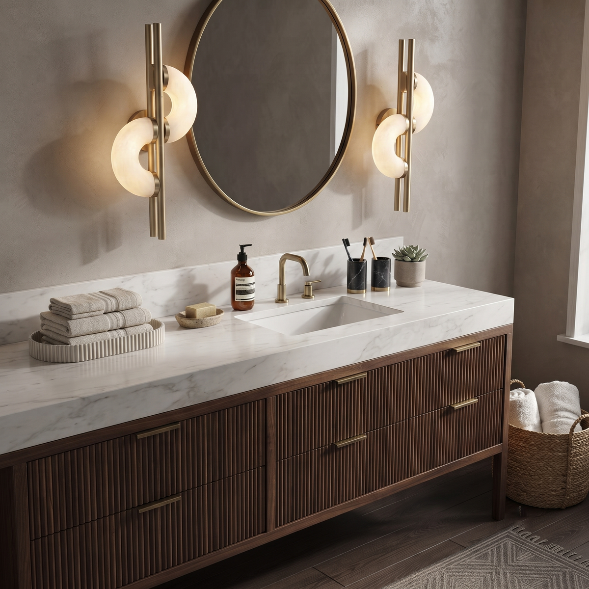 Dolly Geometric Wall Sconce in alabaster for Hallway by AUVIELIGHT