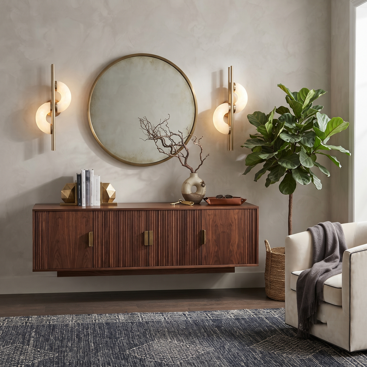 Dolly Geometric Wall Sconce in alabaster for Hallway by AUVIELIGHT