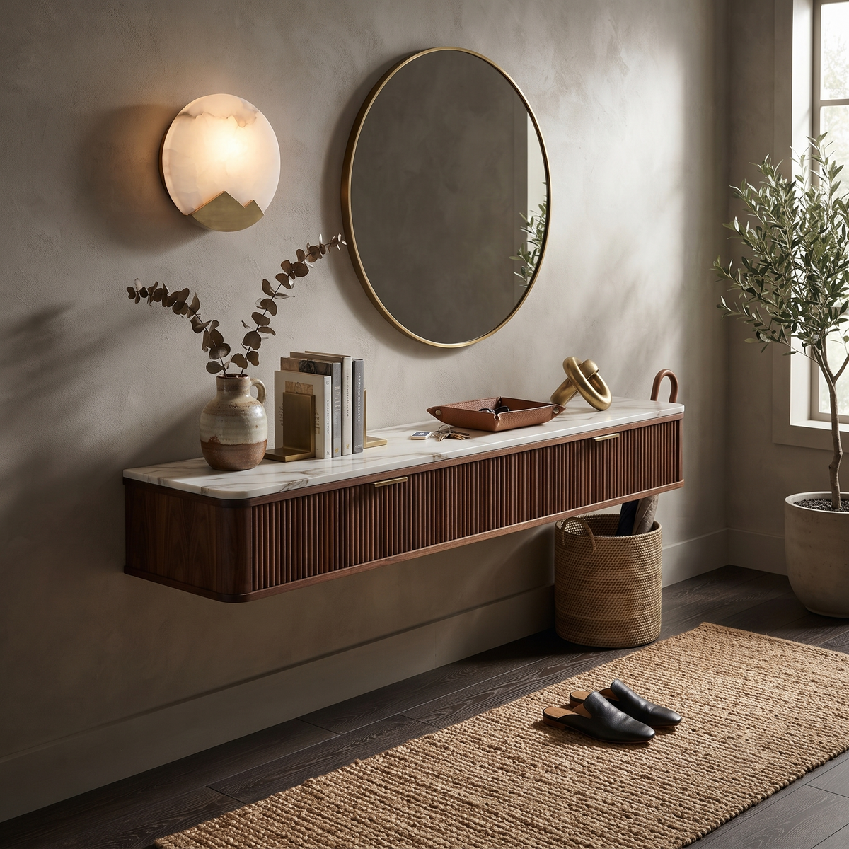 Dolly Wall Sconce in alabaster for Hallway by AUVIELIGHT