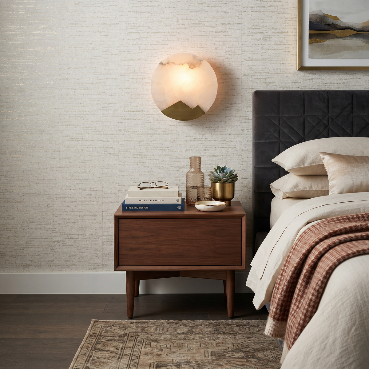 Dolly Wall Sconce in alabaster for Hallway by AUVIELIGHT