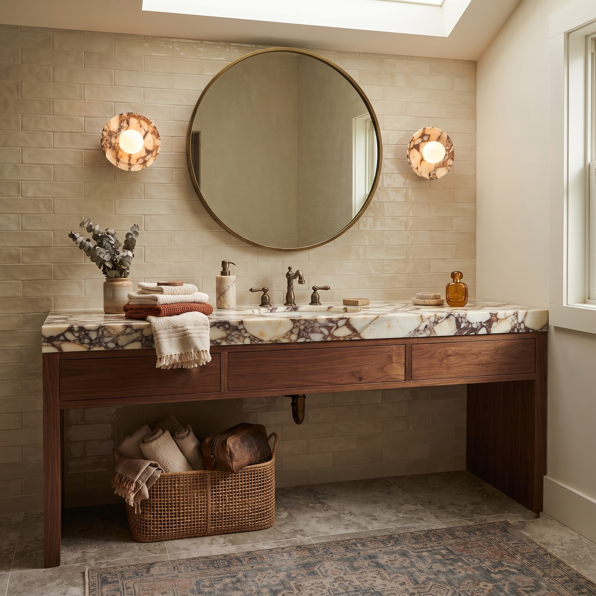 Dolly Circular Wall Sconce in alabaster for Hallway by AUVIELIGHT