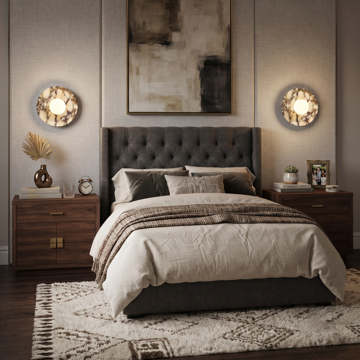 Dolly Circular Wall Sconce in alabaster for Hallway by AUVIELIGHT