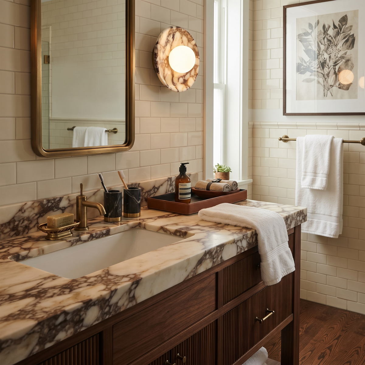 Dolly Circular Wall Sconce in alabaster for Hallway by AUVIELIGHT
