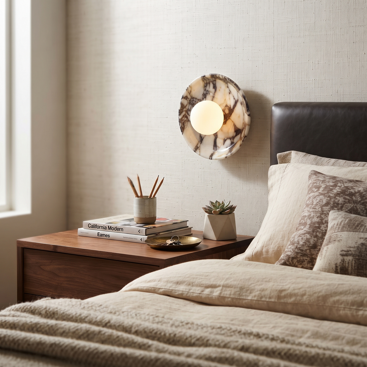 Dolly Circular Wall Sconce in alabaster for Hallway by AUVIELIGHT