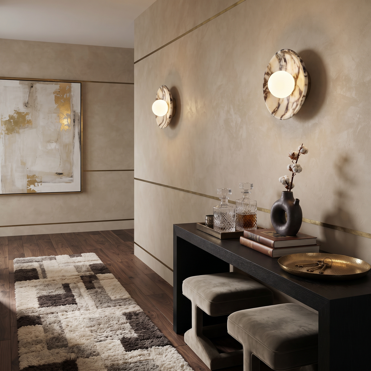 Dolly Circular Wall Sconce in alabaster for Hallway by AUVIELIGHT