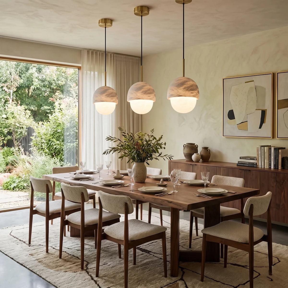 Cap Dome Pendant Light in alabaster for Kitchen Island by AUVIELIGHT