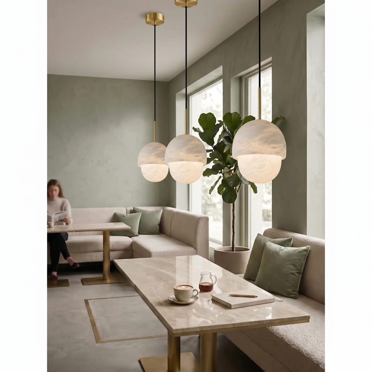Cap Dome Pendant Light in alabaster for Kitchen Island by AUVIELIGHT