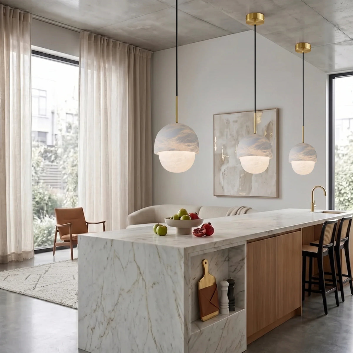 Cap Dome Pendant Light in alabaster for Kitchen Island by AUVIELIGHT