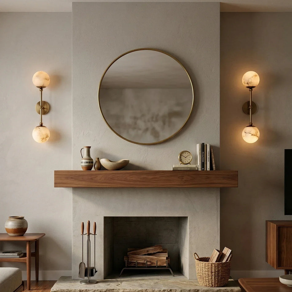 Globe Wall Sconce in alabaster for Hallway by AUVIELIGHT