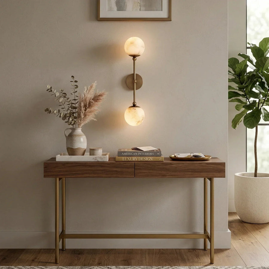 Globe Wall Sconce in alabaster for Hallway by AUVIELIGHT