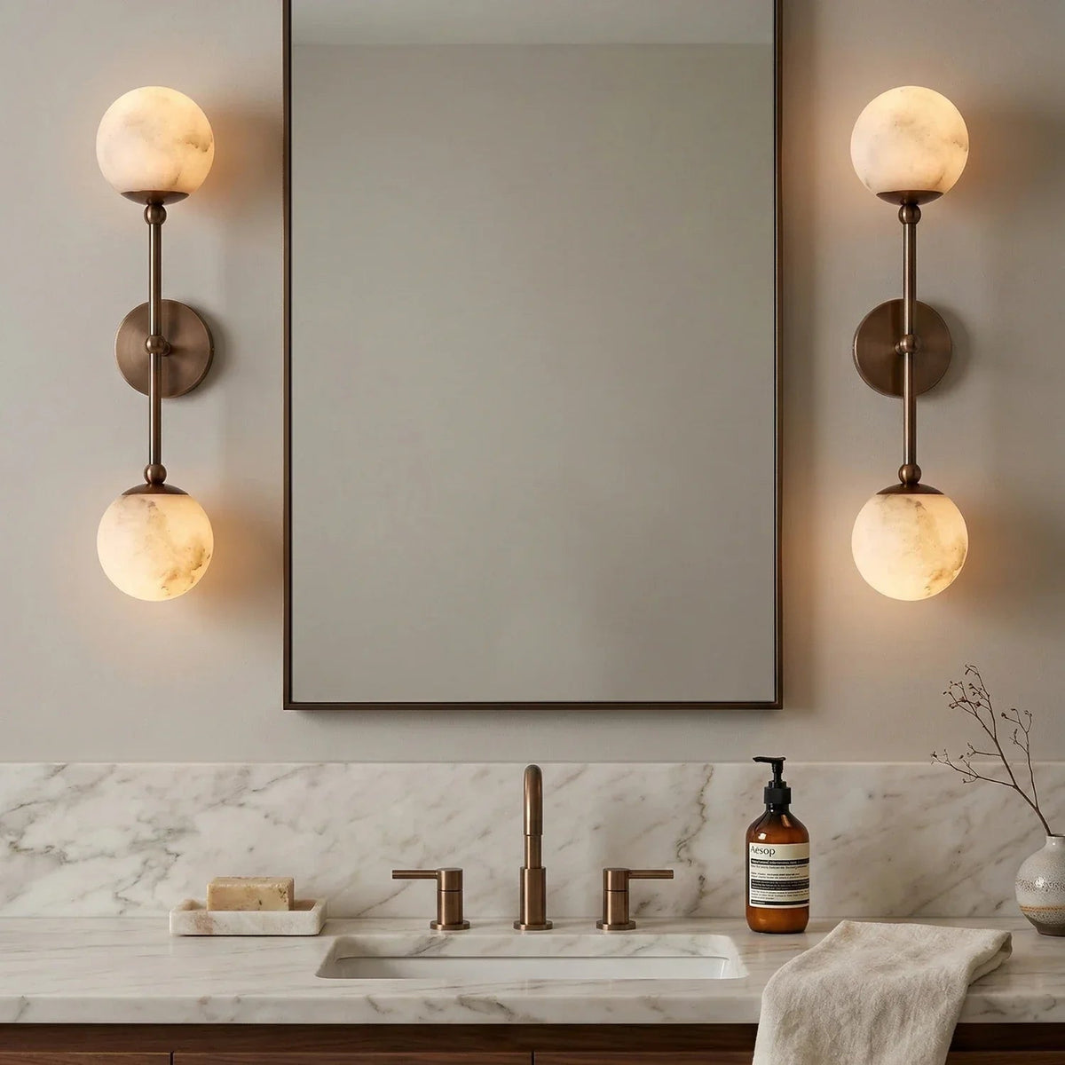 Globe Wall Sconce in alabaster for Hallway by AUVIELIGHT