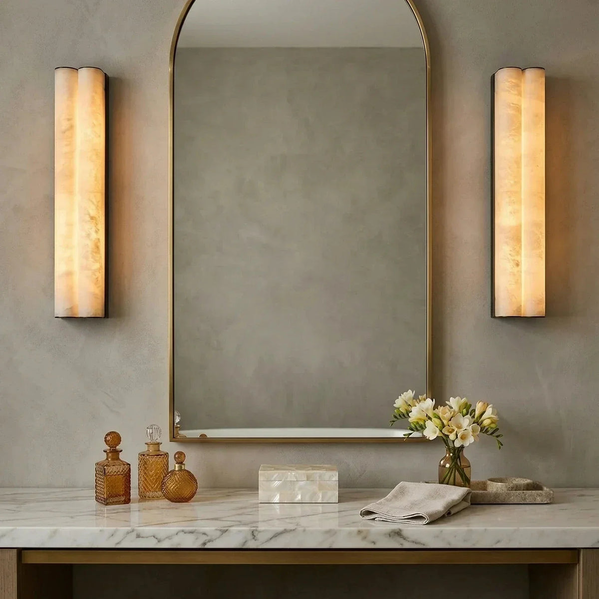 Tubular Cylinder Wall Sconce in alabaster for Hallway by AUVIELIGHT