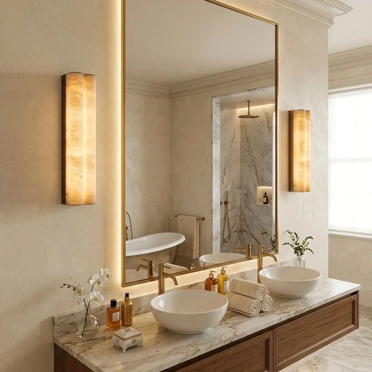 Tubular Cylinder Wall Sconce in alabaster for Hallway by AUVIELIGHT