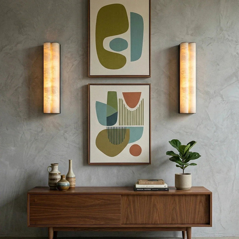 Tubular Cylinder Wall Sconce in alabaster for Hallway by AUVIELIGHT