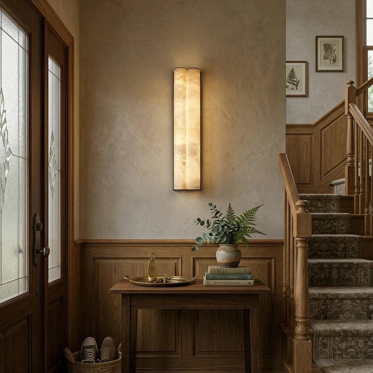 Tubular Cylinder Wall Sconce in alabaster for Hallway by AUVIELIGHT