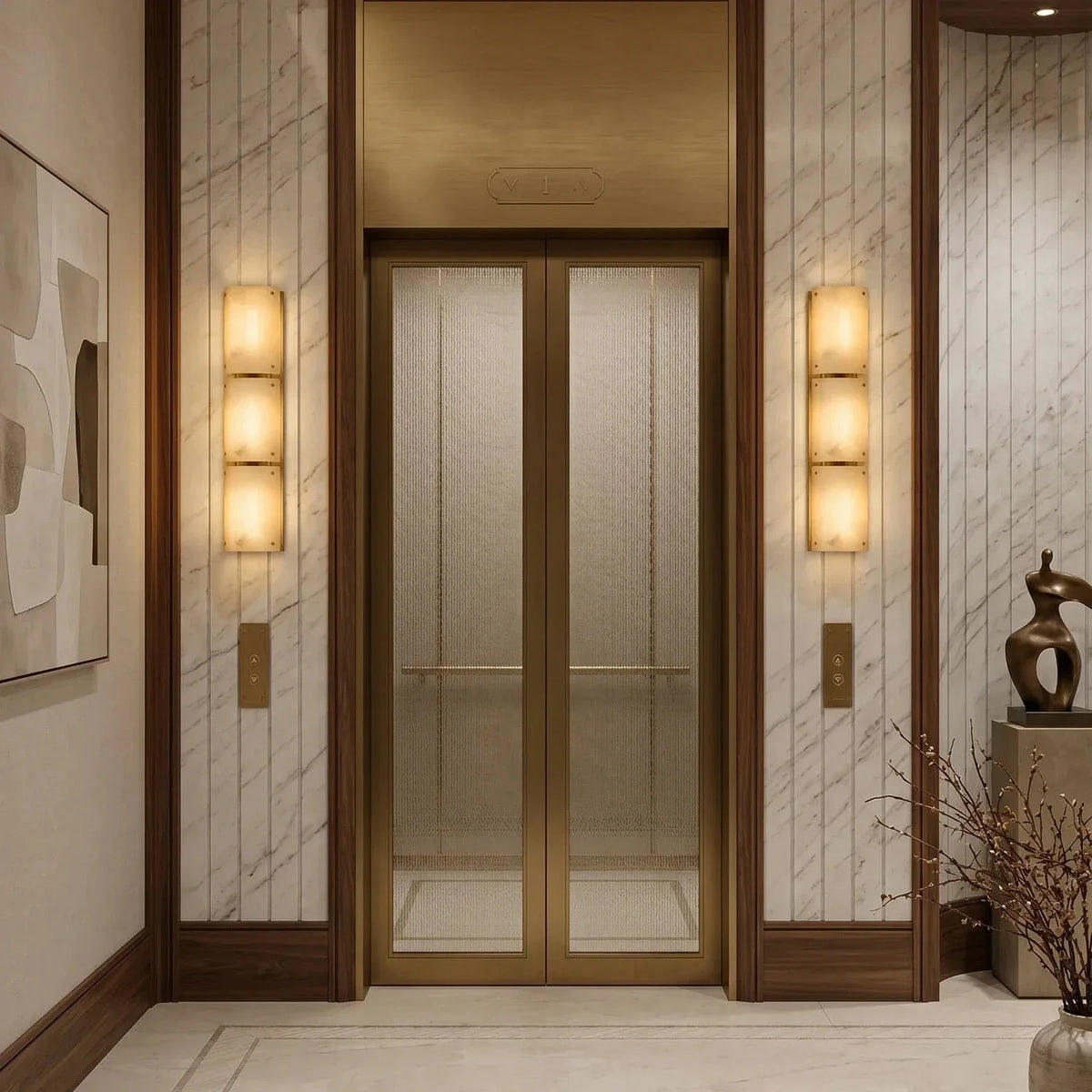 Aurelia Panel Wall Light in alabaster for Hallway by AUVIELIGHT