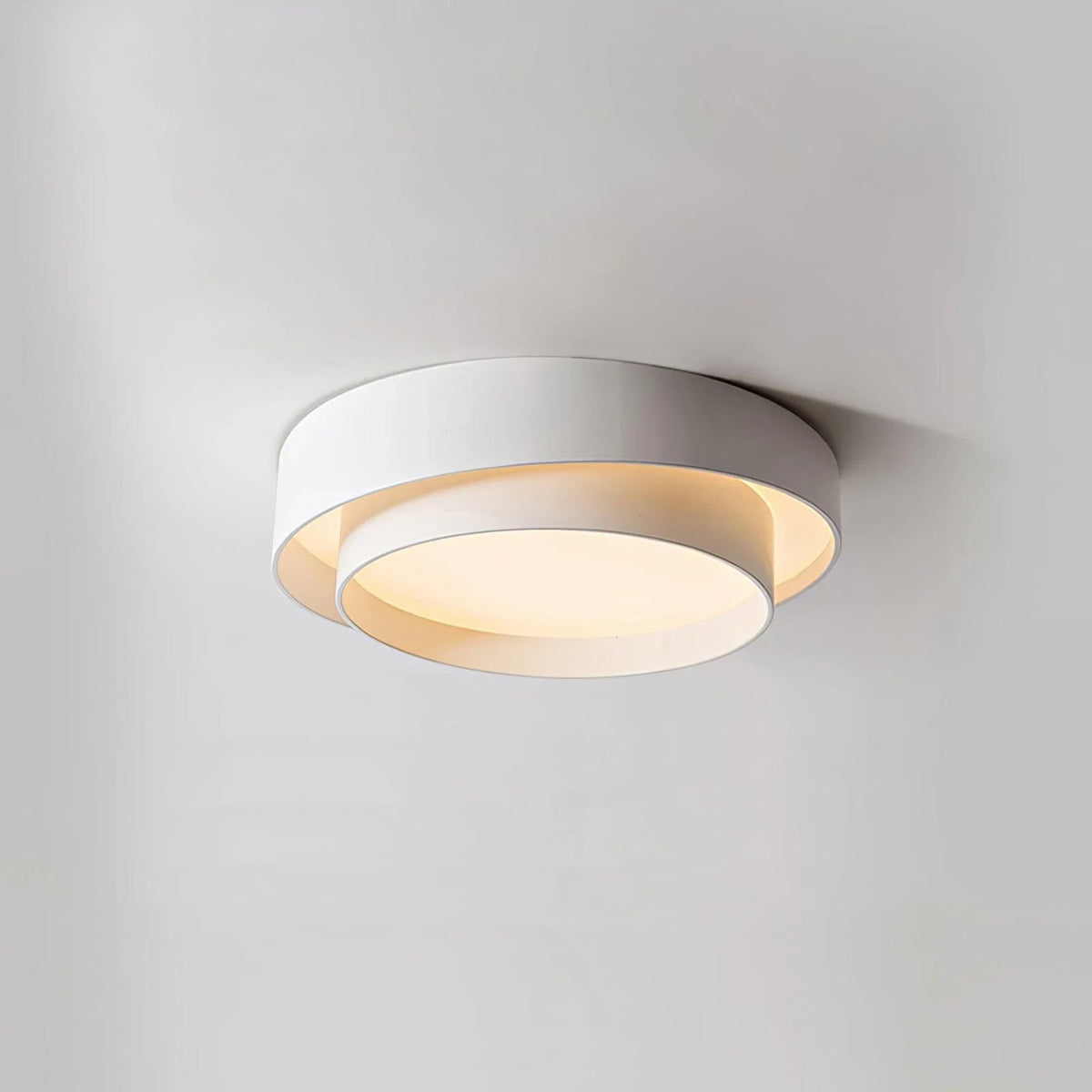 Dual Ring Flush Mount in metal for Low Ceilings by AUVIELIGHT, ∅ 15.7" x H 5.5"/ Dia 40cm x H 14cm / White / Warm Light