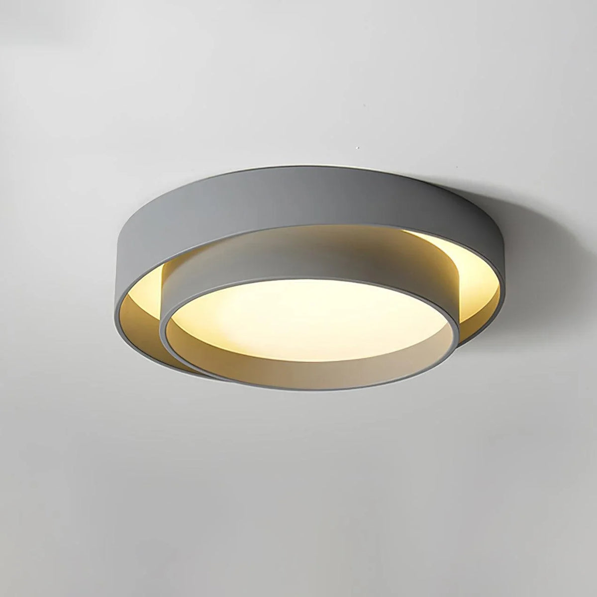 Dual Ring Flush Mount in metal for Low Ceilings by AUVIELIGHT, ∅ 19.7 x H 5.5"/ Dia 50cm x H 14cm / Grey / Warm Light and 1 other sizes