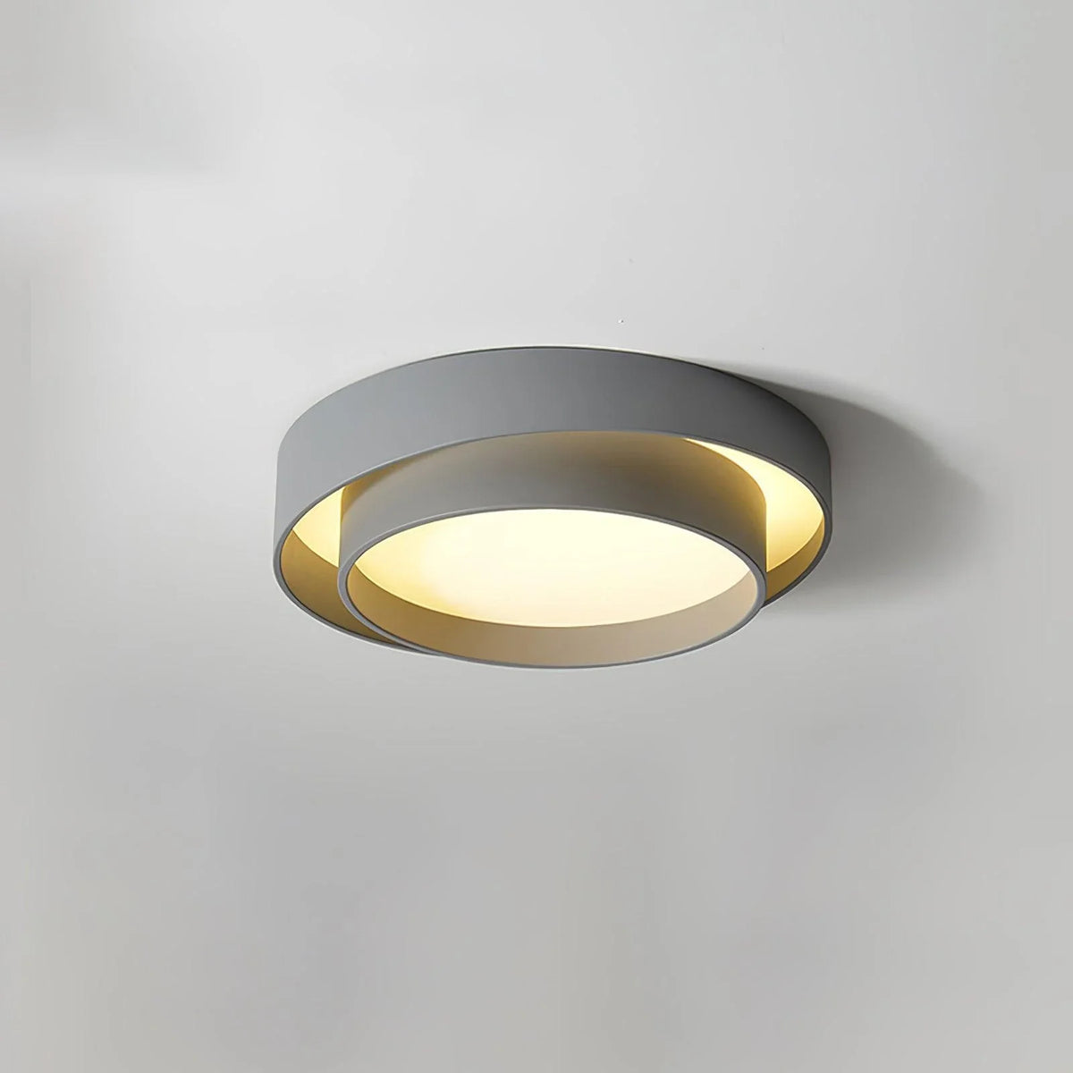 Dual Ring Flush Mount in metal for Low Ceilings by AUVIELIGHT, ∅ 15.7" x H 5.5"/ Dia 40cm x H 14cm / Grey / Warm Light