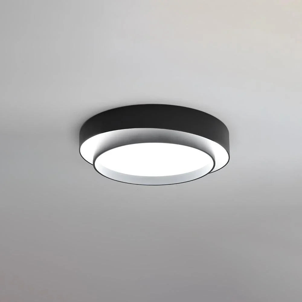 Dual Ring Flush Mount in metal for Low Ceilings by AUVIELIGHT, ∅ 15.7" x H 5.5"/ Dia 40cm x H 14cm / Black / Warm Light