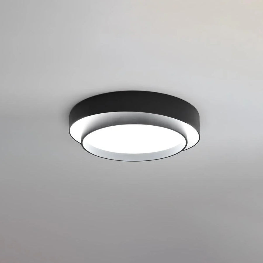 Dual Ring Flush Mount in metal for Low Ceilings by AUVIELIGHT, ∅ 15.7" x H 5.5"/ Dia 40cm x H 14cm / Black / Warm Light
