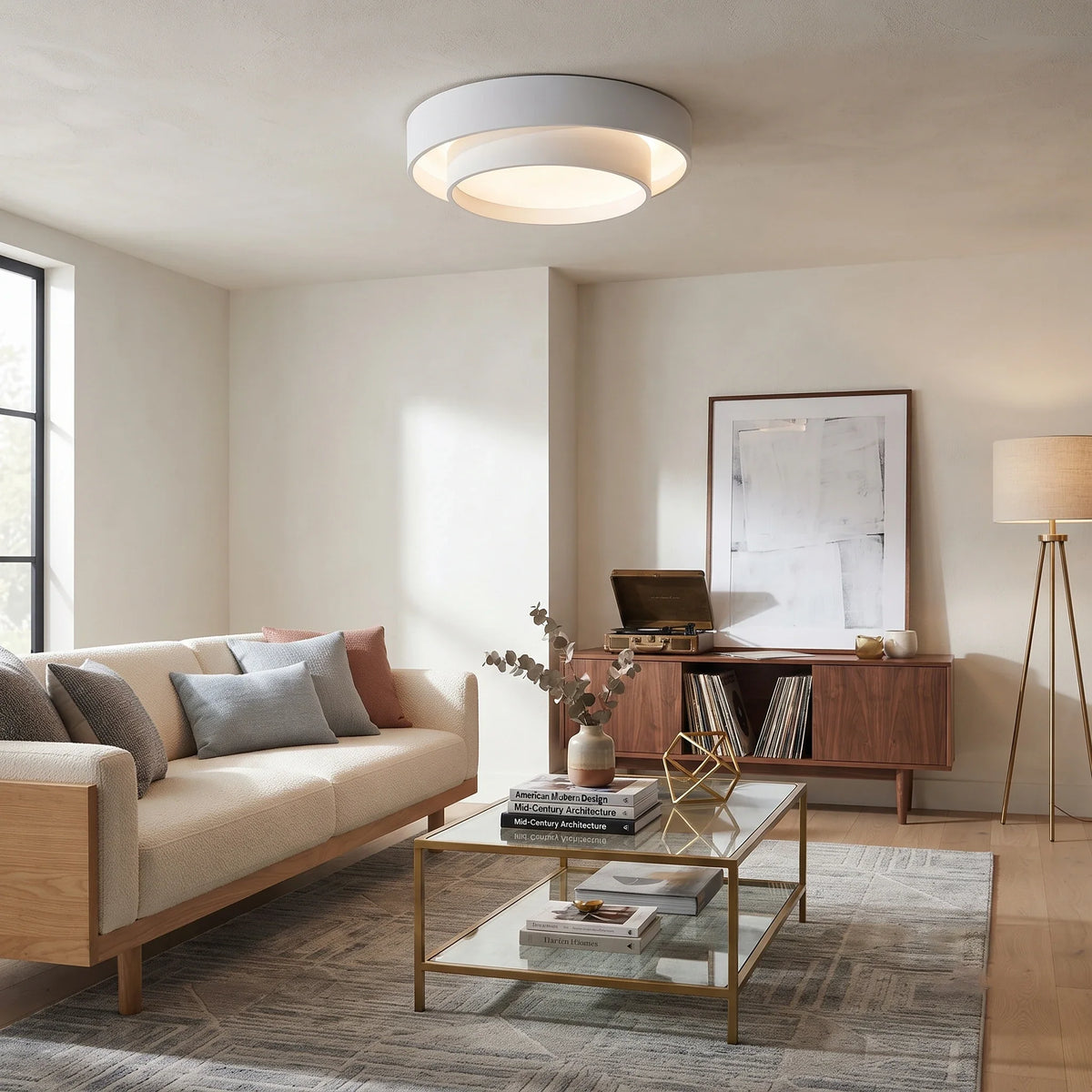 Dual Ring Flush Mount in metal for Low Ceilings by AUVIELIGHT