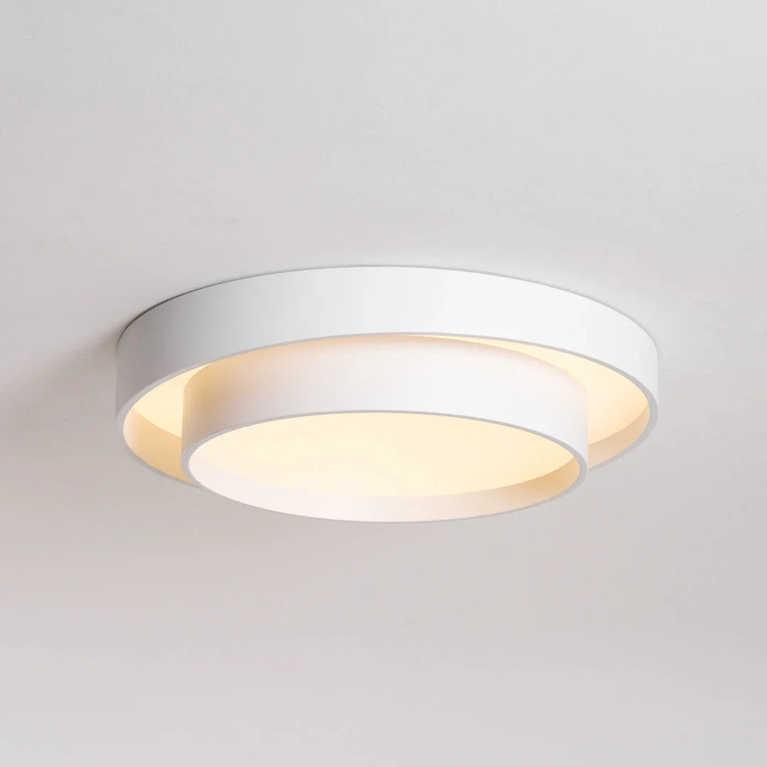 Dual Ring Flush Mount in metal for Low Ceilings by AUVIELIGHT, ∅ 23.6" x H 5.5"/ Dia 60cm x H 14cm / White / Warm Light