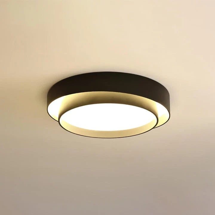 Dual Ring Flush Mount in metal for Low Ceilings by AUVIELIGHT, ∅ 19.7 x H 5.5"/ Dia 50cm x H 14cm / Black / Warm Light
