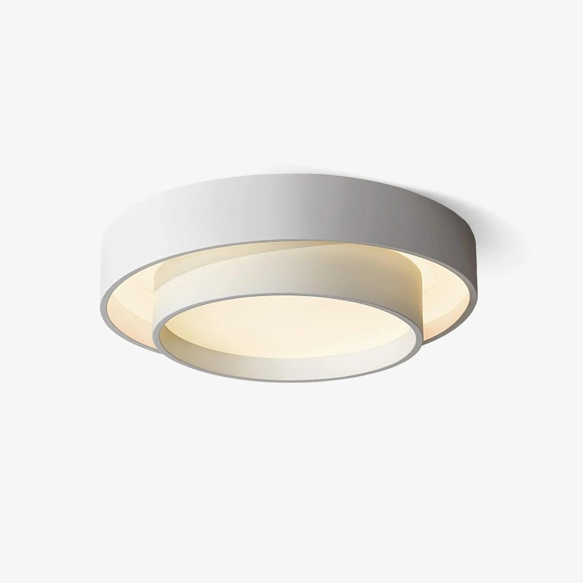 Dual Ring Flush Mount in metal for Low Ceilings by AUVIELIGHT, ∅ 19.7 x H 5.5"/ Dia 50cm x H 14cm / White / Warm Light